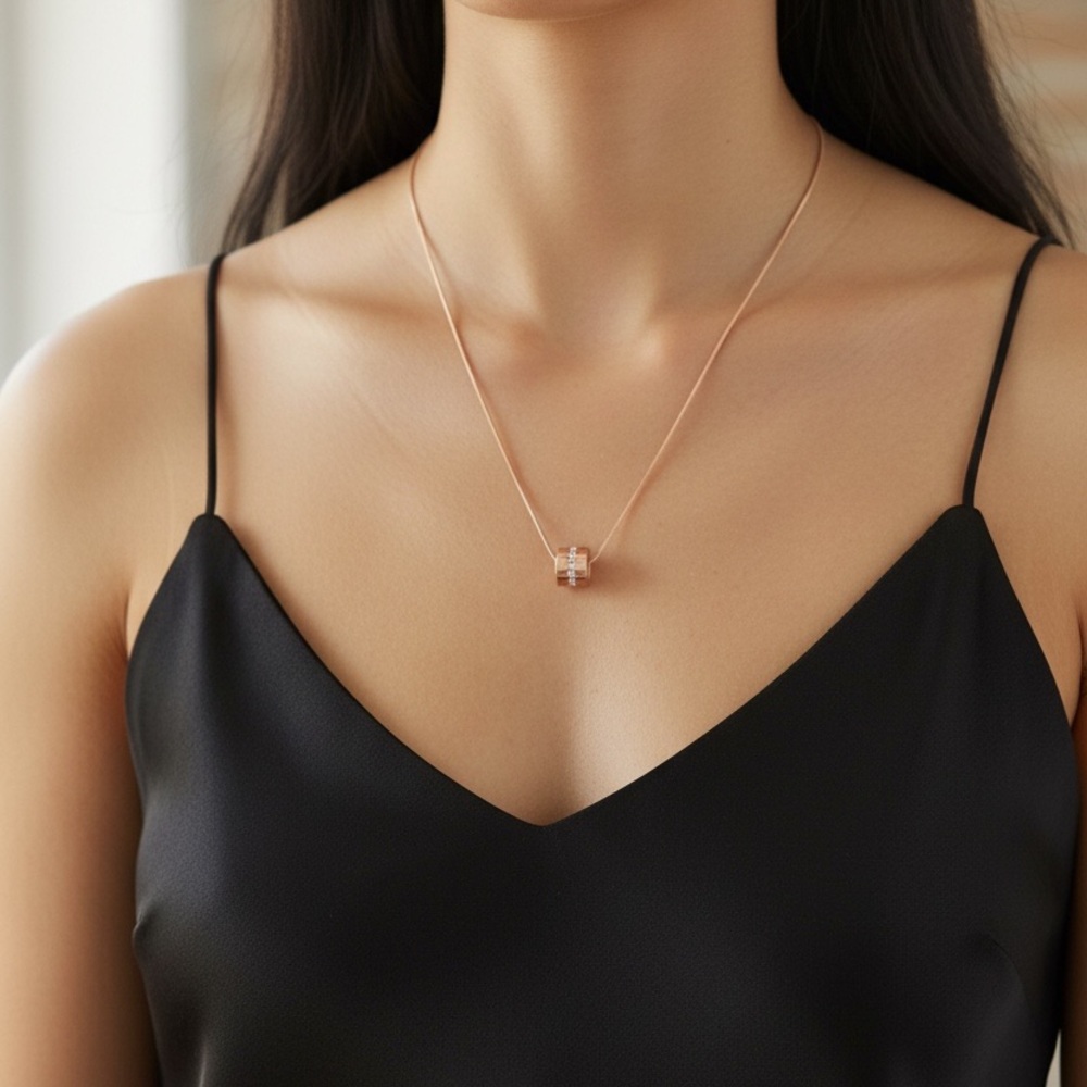 B.Tiff Rose Gold Barrel Pendant Necklace